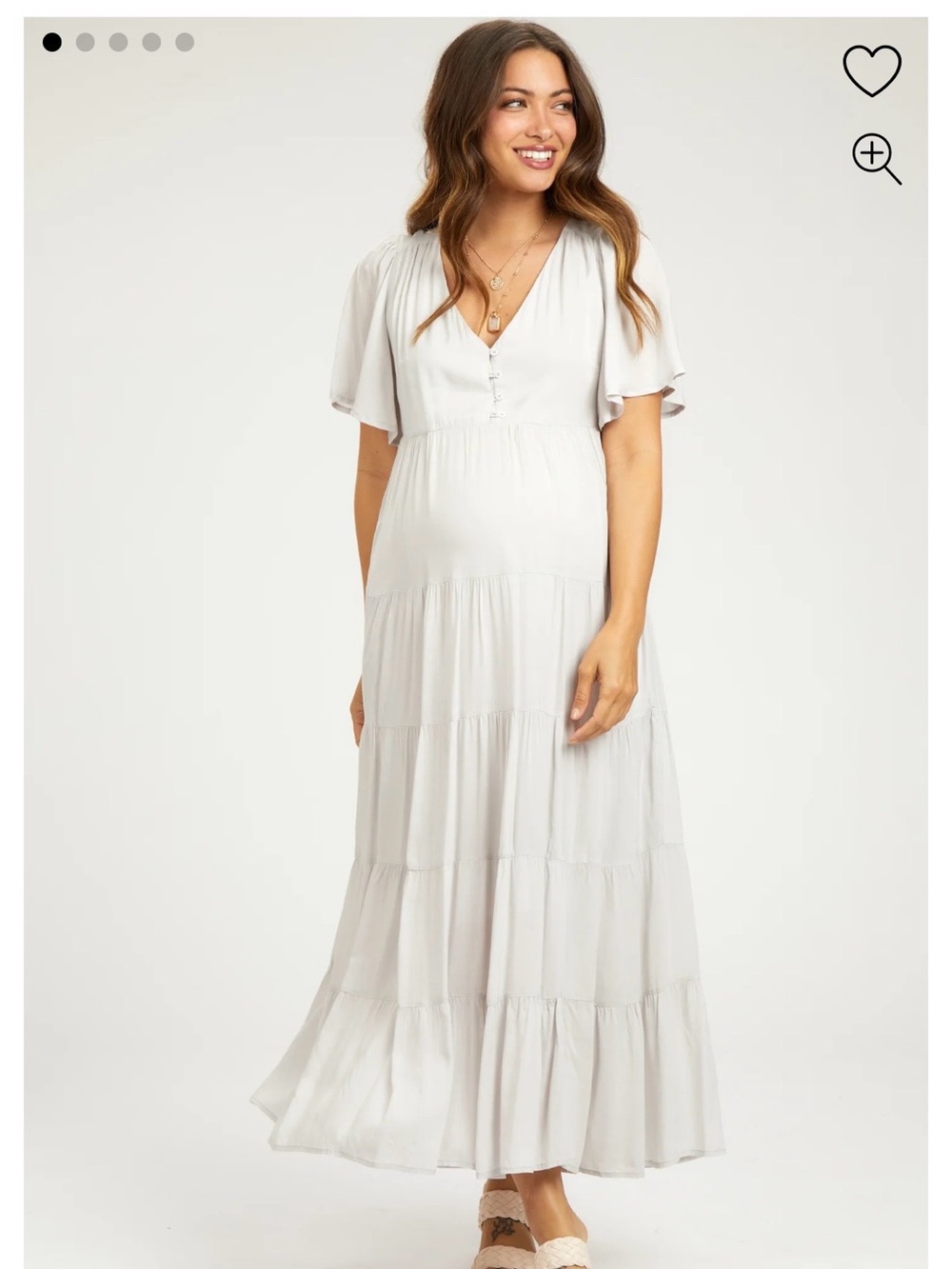 In Bloom Tiered V-Neck Maxi Dress in Light Gray